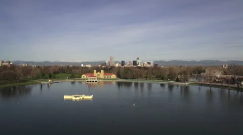 Aerial Denver Park Lake Pull Back Stock Footage 24791478