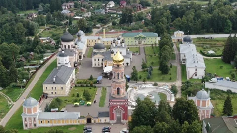 Aerial departure from monastery clock tower Vidéo 325438902