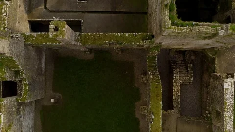 Aerial descending into Bective Abbey. Dramatic top down perspective Stock Footage 273312840
