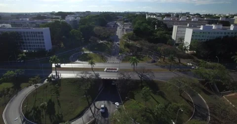 Aerial descending over intersecting roads in Brasilia Stock Footage 63199899