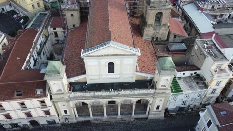 Aerial, descending + reverse, drone shot, of Neoclassical Roman Cathedral Stock Footage 166476144