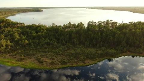 Aerial descending shot of a lake Stock Footage