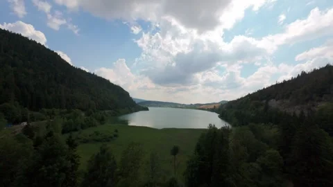 Aerial Descent From Lake View Down Through Forest Canopy Stock Footage 341829993