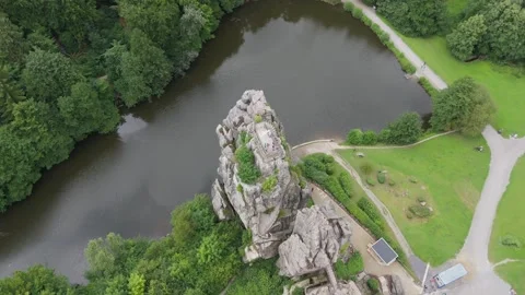 Aerial Descent Toward The Externsteine Central Spire 스톡 동영상 339367654