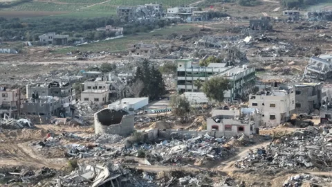 AERIAL Destroyed Sheikh Zayed Area North Gaza Stock Footage 324501757