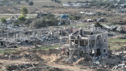 AERIAL Destroyed Sheikh Zayed Area North Gaza Stock Footage 324503335