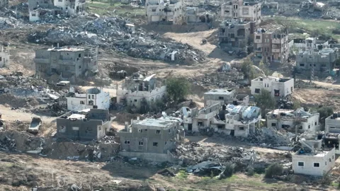 AERIAL Destroyed Sheikh Zayed Area North Gaza Stock Footage 324503497