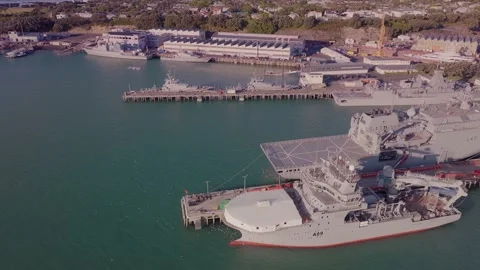 Aerial: Devonport navel base, Auckland, New Zealand Video stock 166326900