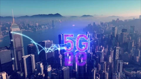 AERIAL. Digital concept and 5G hologram with connection's lines. Business Video stock 152304589