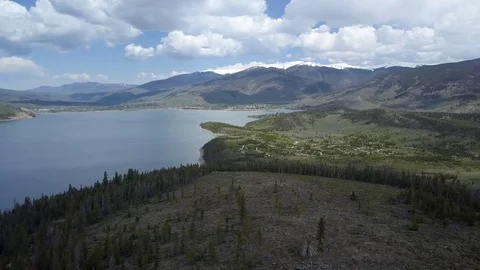 Aerial Dillon Lake campground Rocky Mountains Colorado HD Stock Footage