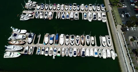 Aerial directly over an huge amount of boats  Stock Footage 76203860
