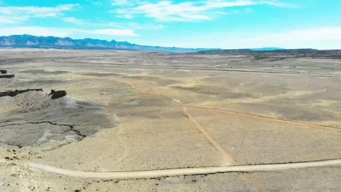 Aerial-Dirt roads on vast empty desert-POV Video stock 148342579