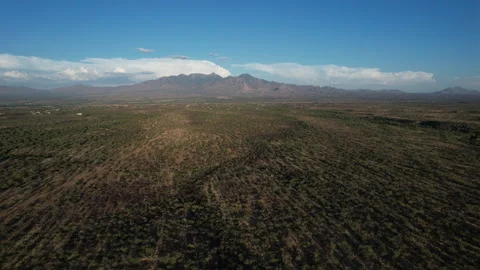 Aerial of a distant desert mountain range with sunset shadows Stock Footage 197645011
