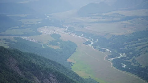 Aerial Distant Panoramic View of Hemu Village in Altay Xinjiang Stock Footage 344526563