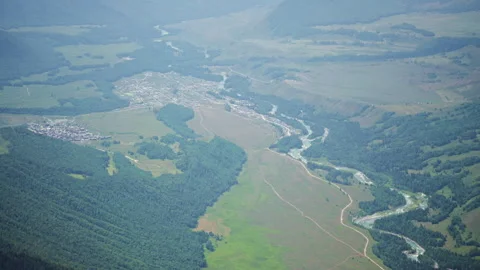 Aerial Distant Panoramic View of Hemu Village in Altay Xinjiang Stock Footage 344527241