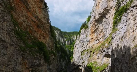 Aerial Dive Through Large Cliffs Eroded River Bed Rhodope Mountain Range Stock-Footage 289411403