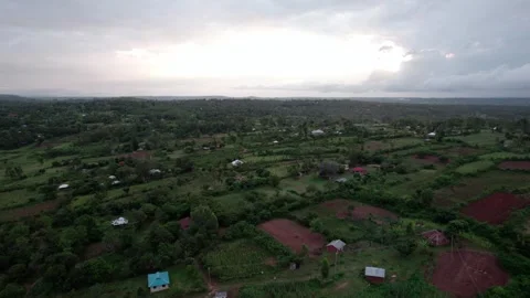 Aerial DJI Drone, View of Small Village Field and Houses in Turkana County, 4K Stock Footage 243683116