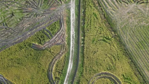 Aerial dolly and look down rural path Видео 253661695