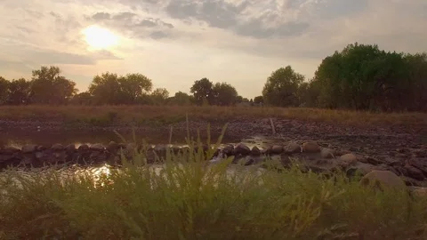 Aerial Dolly on River Stock Footage 115043915