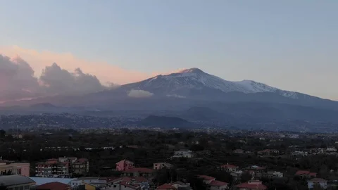 Aerial dolly view of mount Etna in Sicily with snow at sunset Stock Footage 108732815