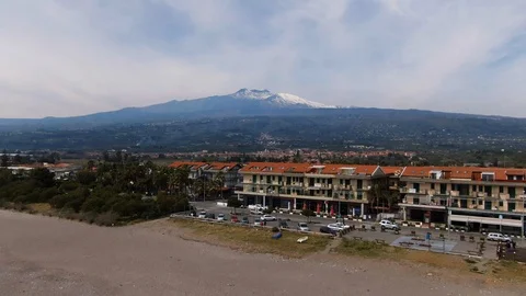 Aerial dolly view of mount Etna in winter Stock Footage 108767931