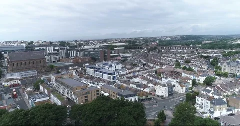 Aerial dolly view of the North part of the town of Brighton Stock Footage 77334353