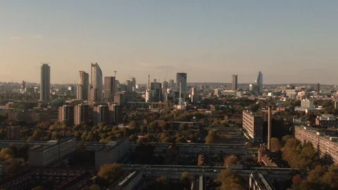Aerial dolly view of the skyline of central London from the South Video stock 101201660