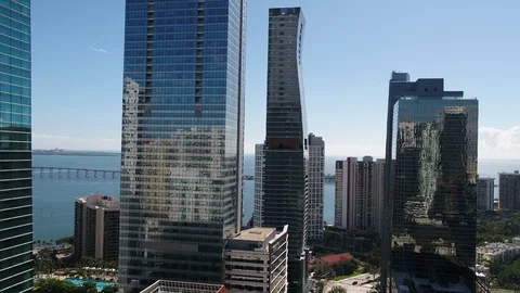 Aerial Down Brickell Ave showing Echo Brickell by drone 4k Stock Footage 127327868
