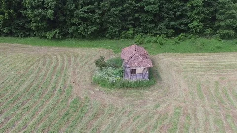 Aerial down to the old and abandoned house Stock Footage 113334347