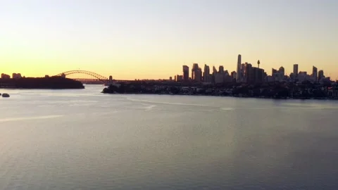 Aerial down over Parramatta river in view of City of Sydney CBD – 4k. Stock Footage 161098759