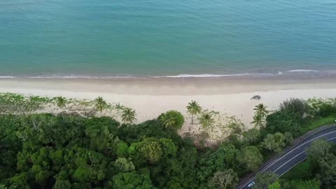 Aerial down view senic road next to beach Stock Footage 168704559