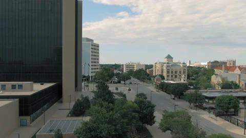 Aerial: Downtown building and streets, Wichita. Kansas, USA Stock Footage