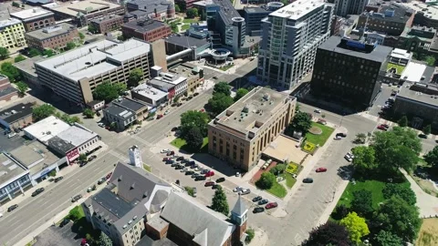 Aerial of Downtown Kalamazoo Michigan Stock Footage