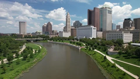 Aerial Downtown Scioto River in Columbus, Ohio Stock Footage 245950448