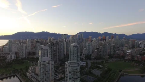Aerial of Downtown Vancouver at Sunset Stock Footage