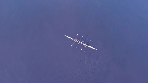 Aerial downview. Rowing at douro river in Porto Stock Footage 159017384