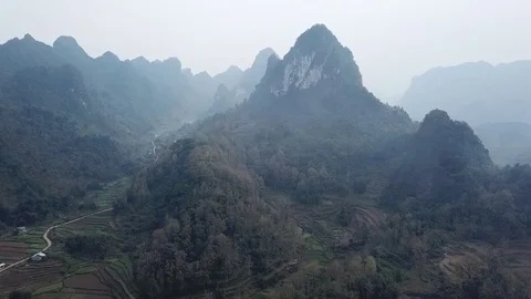 Aerial - Dramatic Mountain Landscape and Nature in Asia Stock Footage 124457744