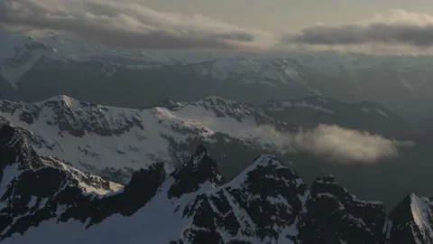 Aerial Dramatic North Cascade Mountains Winter Sunset Stock Footage 154876274