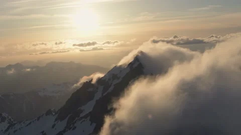 Aerial Dramatic North Cascade Mountains Winter Sunset Video stock 154876283