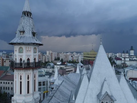 Aerial dramatic storm view of The Communal Palace. Stock Footage 79976219