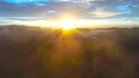Aerial dramatic sunrise by drone at TEA Plantation, Cameron Highlands, Malaysia. Stock Footage 106110788