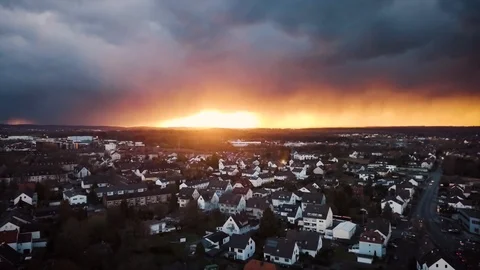 Aerial Dramatic Sunset Stock Footage 104208416