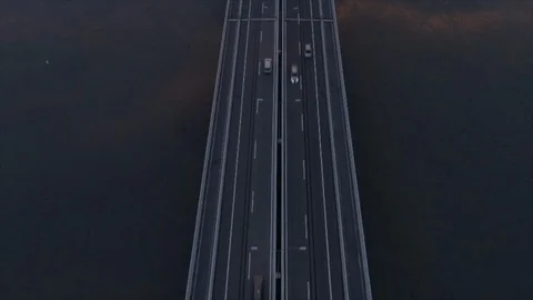 Aerial dramatic of sunset at Penang Second Bridge, MALAYSIA. Stock Footage 96425765