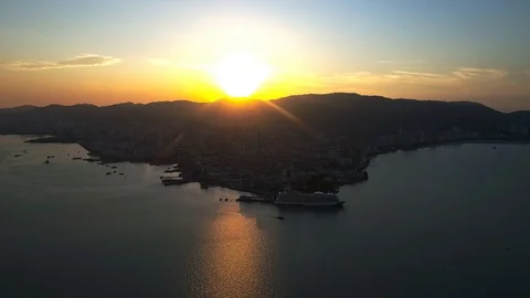 Aerial dramatic sunset view from drone at Penang Island, Penang, Malaysia Видео 102810723