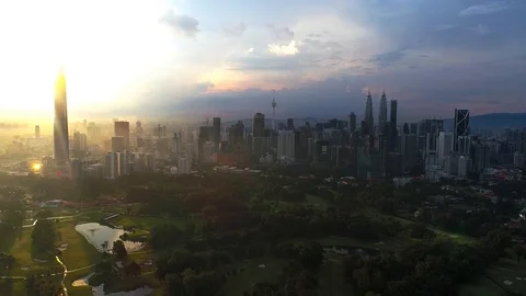 Aerial dramatic view cityscape of Kuala Lumpur, MALAYSIA. Stock Footage 100303405