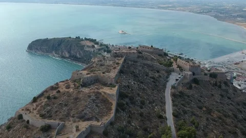 Aerial dramatic view over the medieval Venetian fortress of Palamidi fortress Stock Footage 199432155