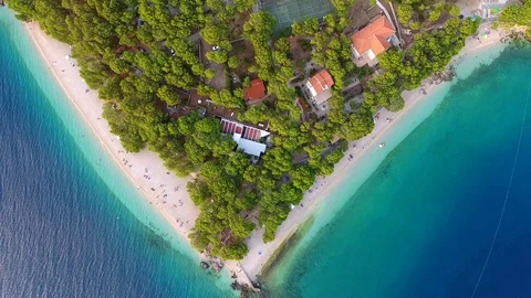 Aerial driving off from small hidden beach on Croatian coast. Stock Footage 80022871