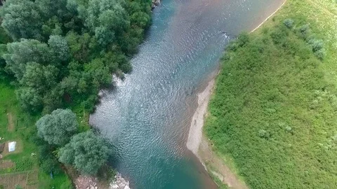 Aerial Dron Shot Over The Forest And River Stock Footage 95932260