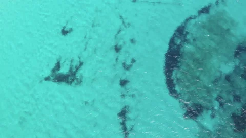 AERIAL DRON TOP DOWN TURQUOISE WATER WITH CORAL AND ROCKS Stock Footage 130234498