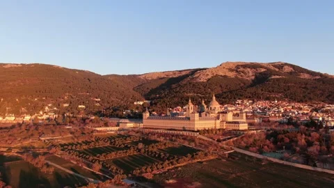 Aerial dron view of Monastery san Lorenzo De El Escorial In Madrid, Spain Stock Footage 169286242